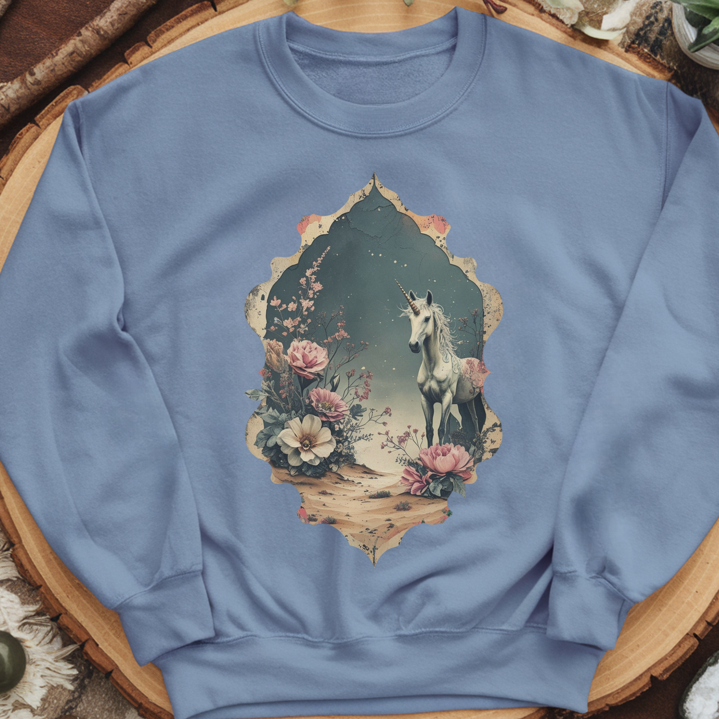 Starry Desert Unicorn Sweatshirt | Mystical Fairytale Pullover | Moody Enchanted Fantasy Crewneck