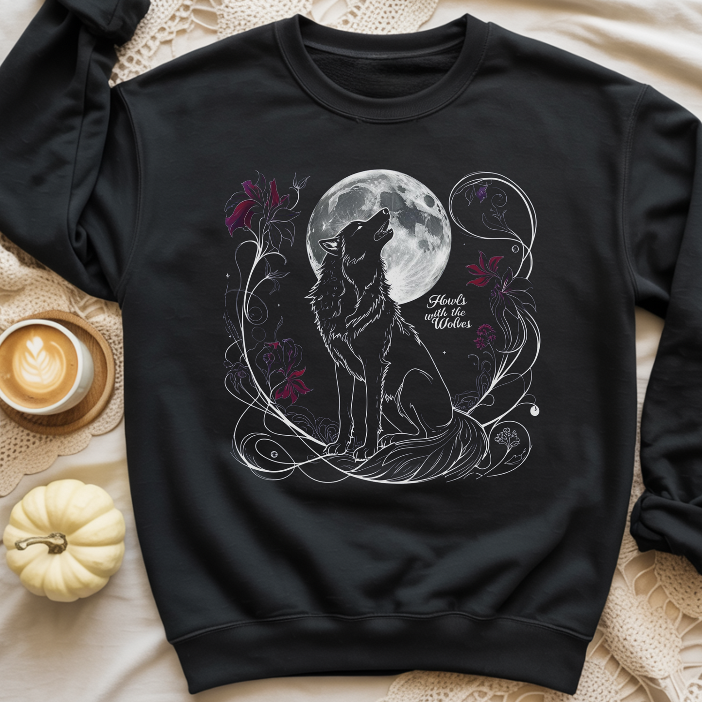 Howls with the Wolves Sweatshirt | Moon Wolf Crewneck | Mystical Dark Forest Pullover