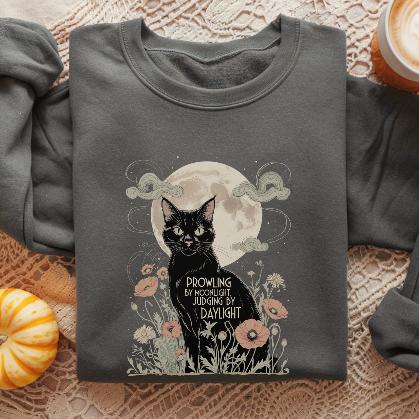 Prowling by Moonlight Judging by Daylight Sweatshirt | Black Cat Pullover | Mystical Moonlit Crewneck