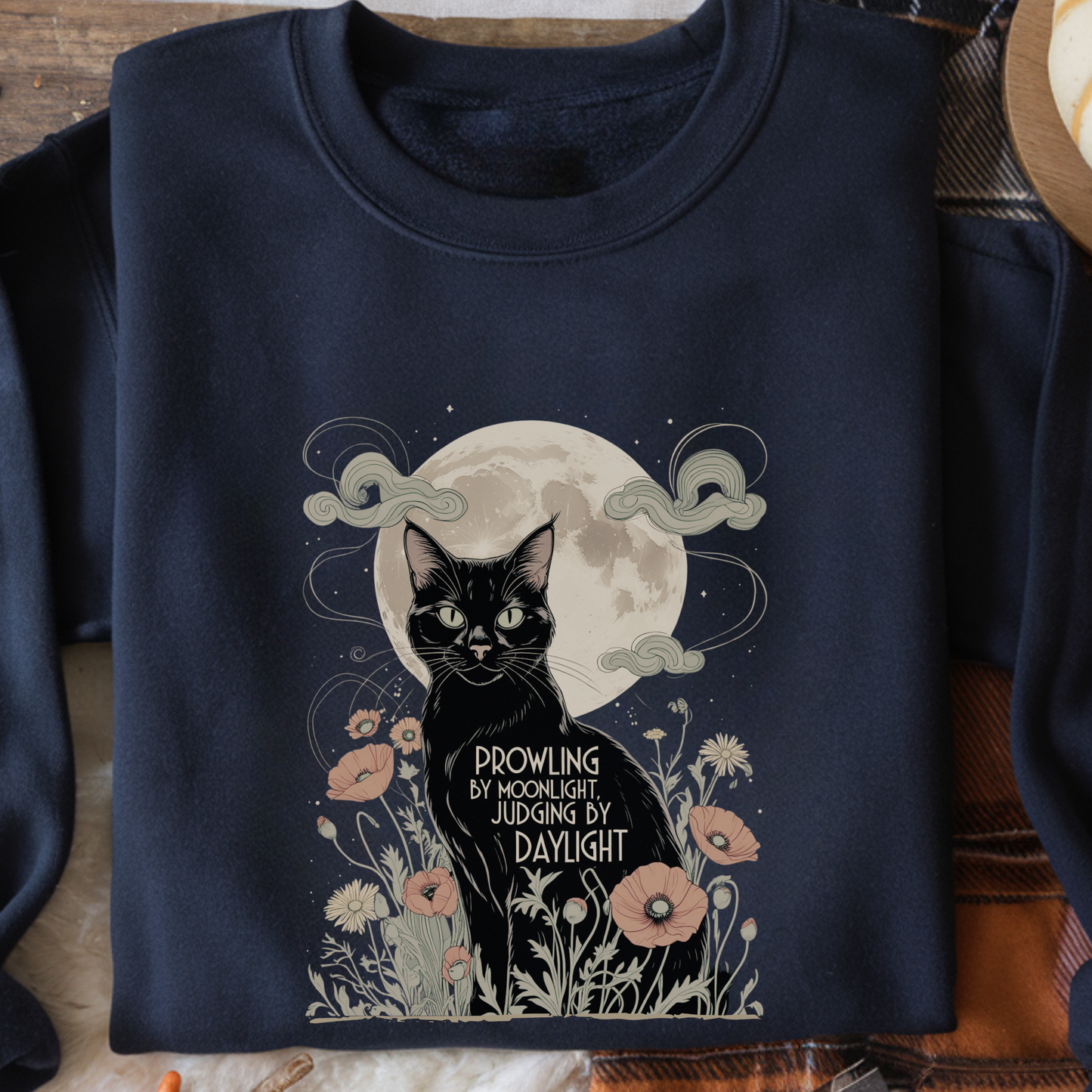 Prowling by Moonlight Judging by Daylight Sweatshirt | Black Cat Pullover | Mystical Moonlit Crewneck