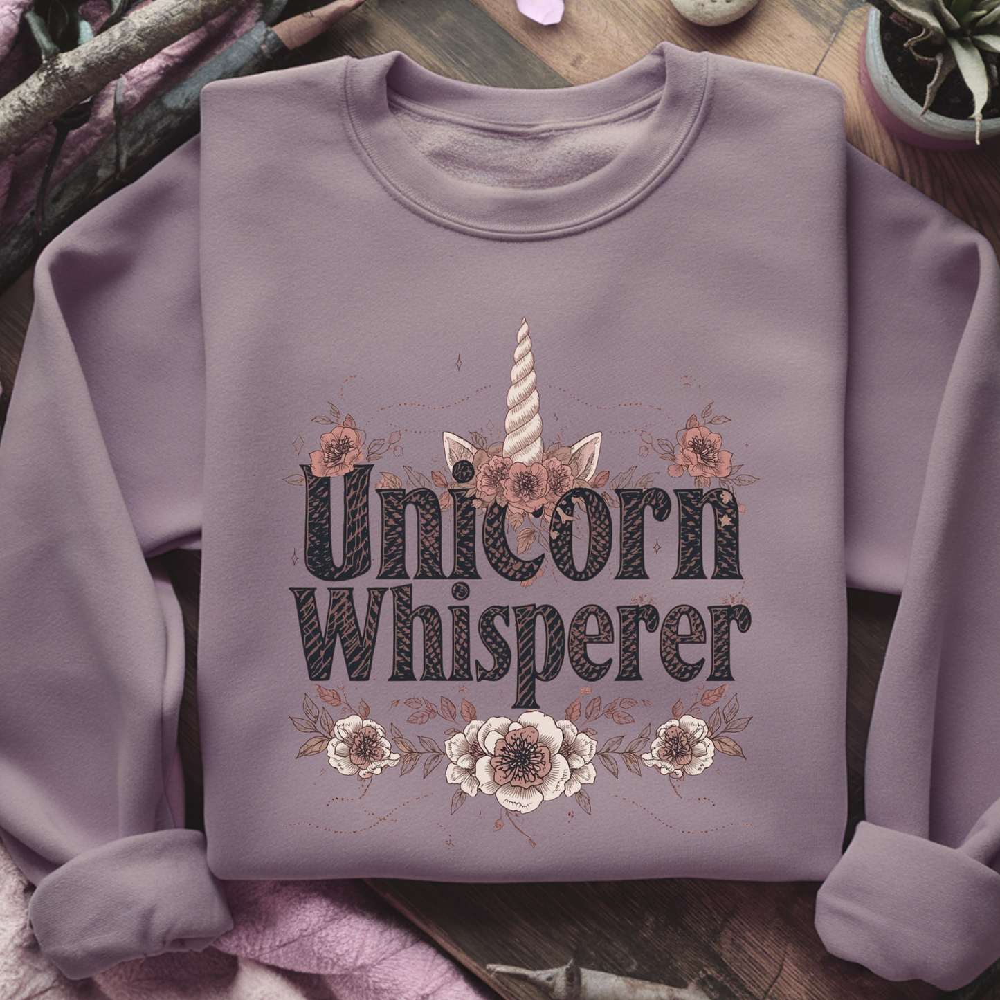 Unicorn Whisperer Sweatshirt | Mystical Fantasy Pullover | Whimsical Floral Unicorn Crewneck