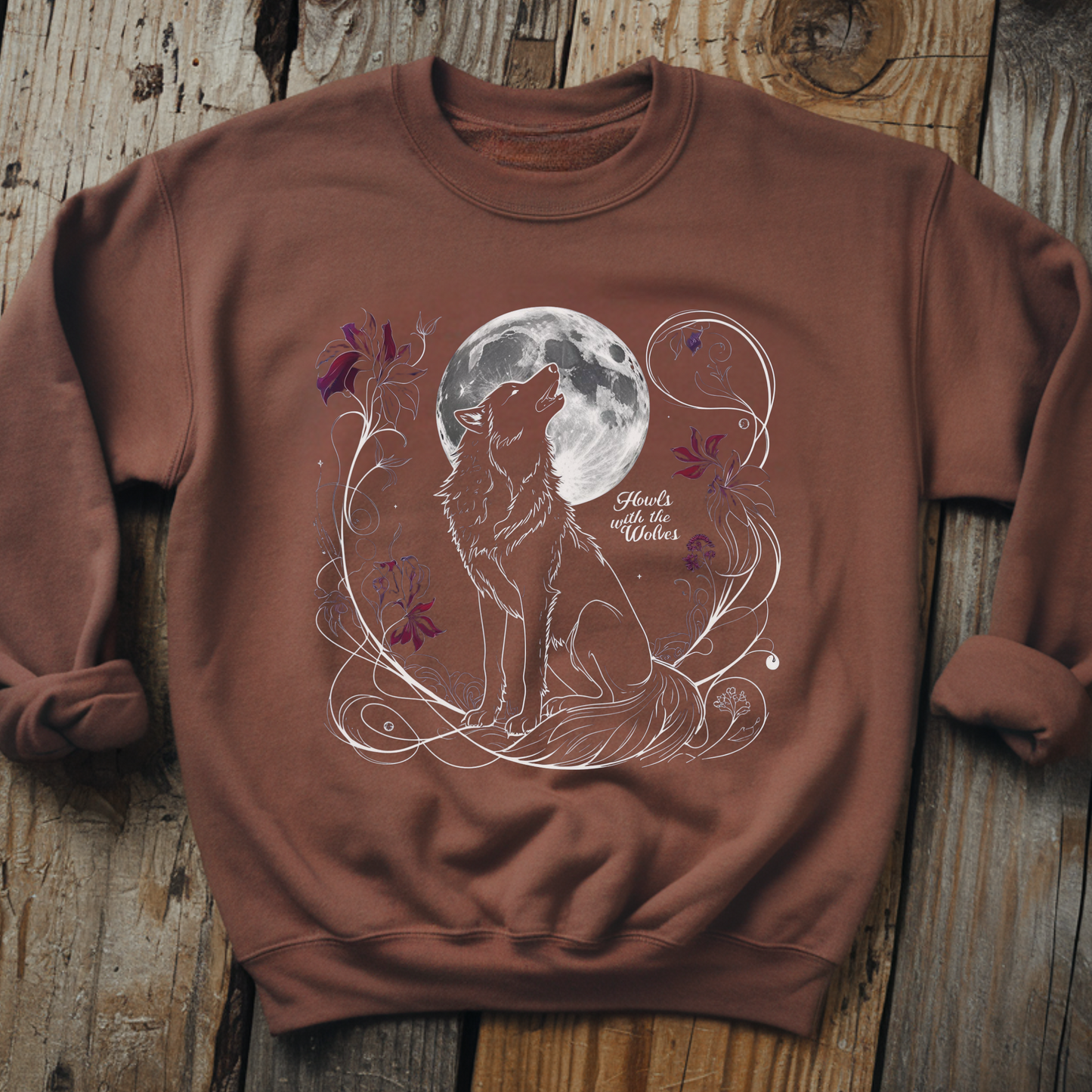 Howls with the Wolves Sweatshirt | Moon Wolf Crewneck | Mystical Dark Forest Pullover