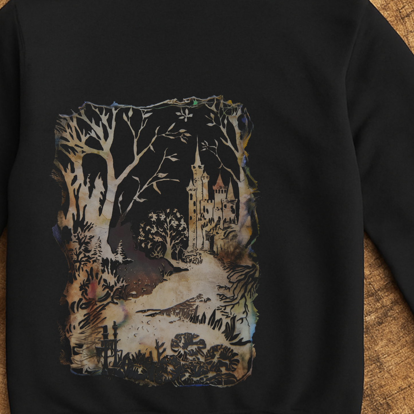 Enchanted Forest Hoodie | Fairytale Castle Sherpa Zip Jacket | Dreamy Black Hoodie