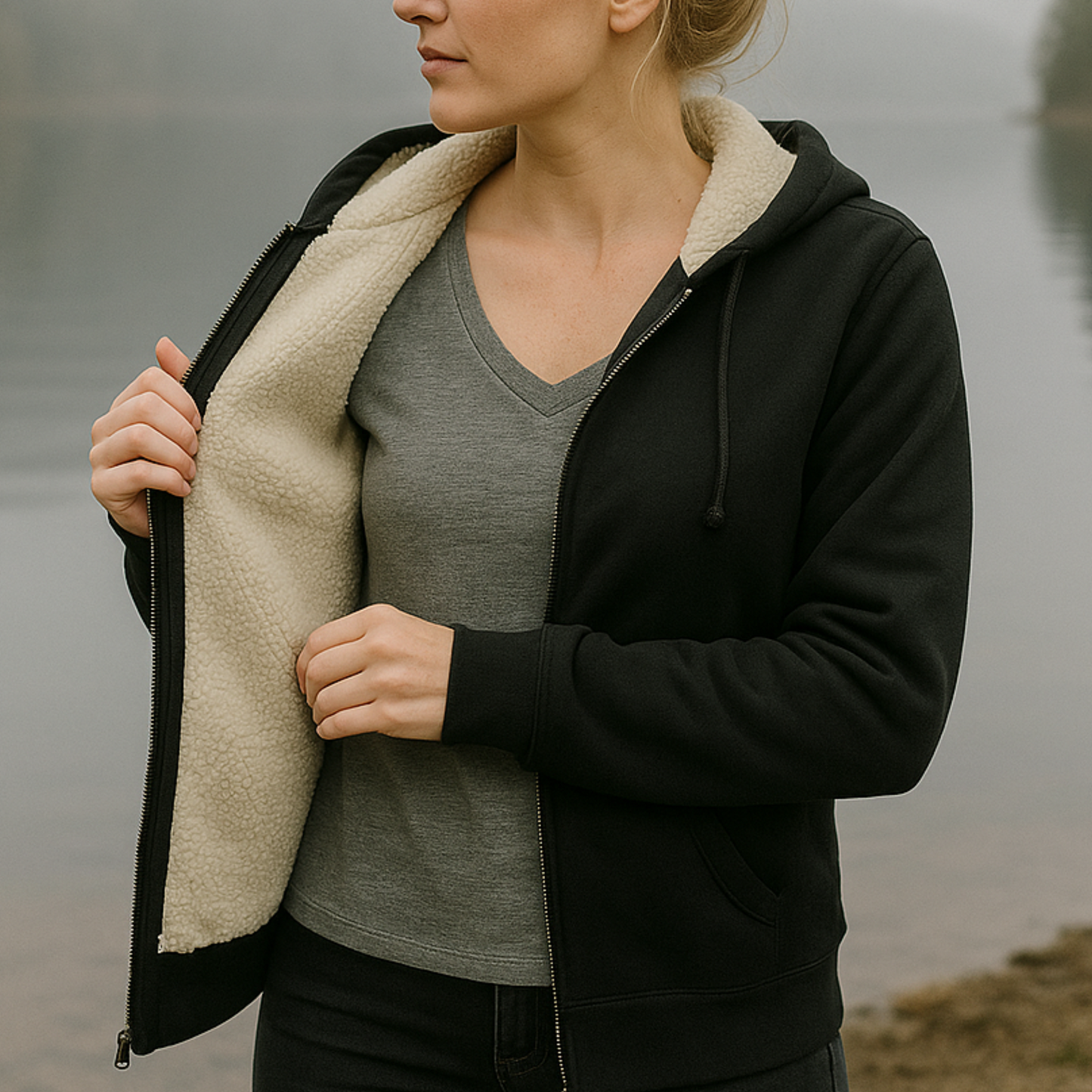 Checkerboard Mushroom Hoodie | Cozy Sherpa Zip-Up Jacket