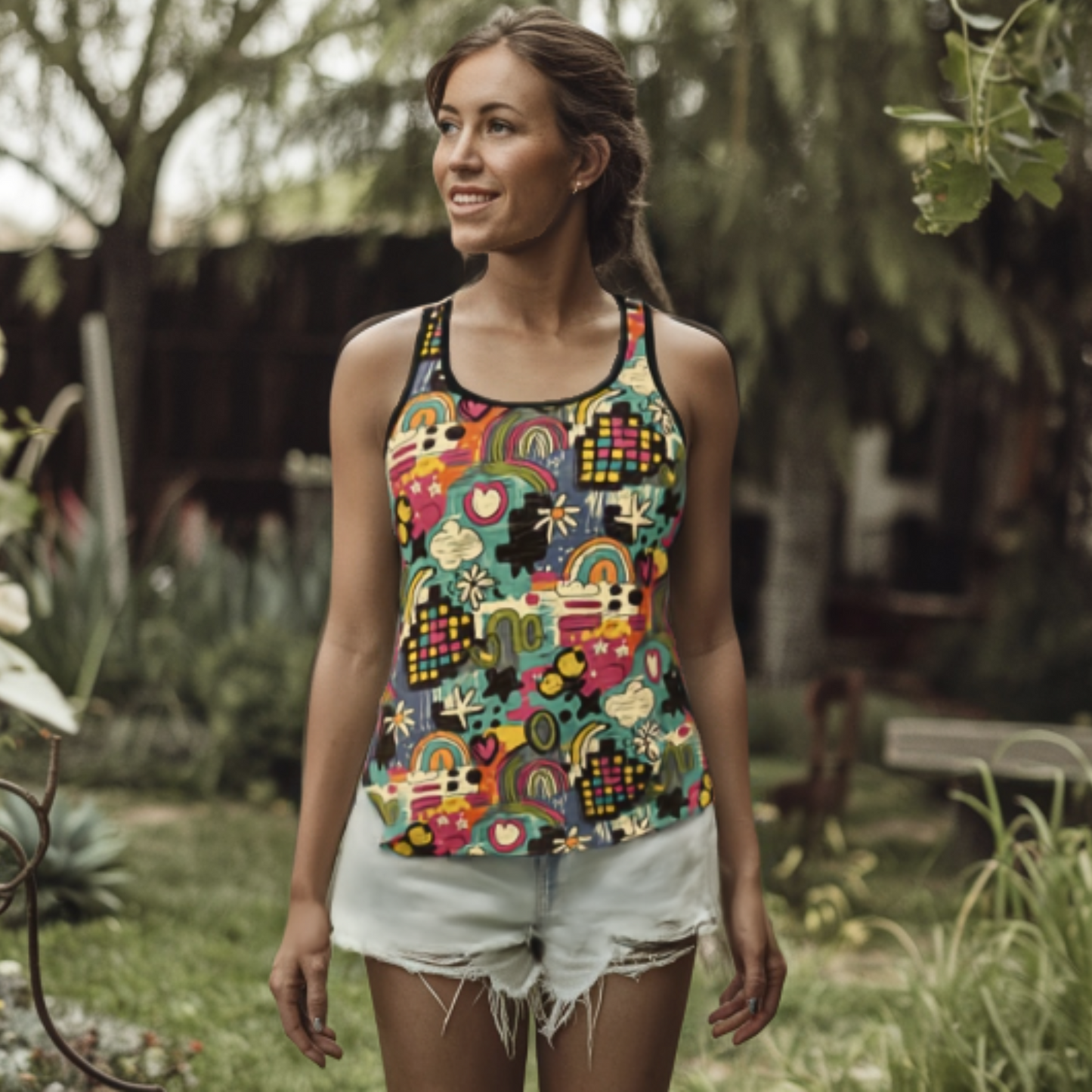 Racerback Tank Top - Bold 80s Childhood Nostalgia, Retro Arcade Gaming Vibes