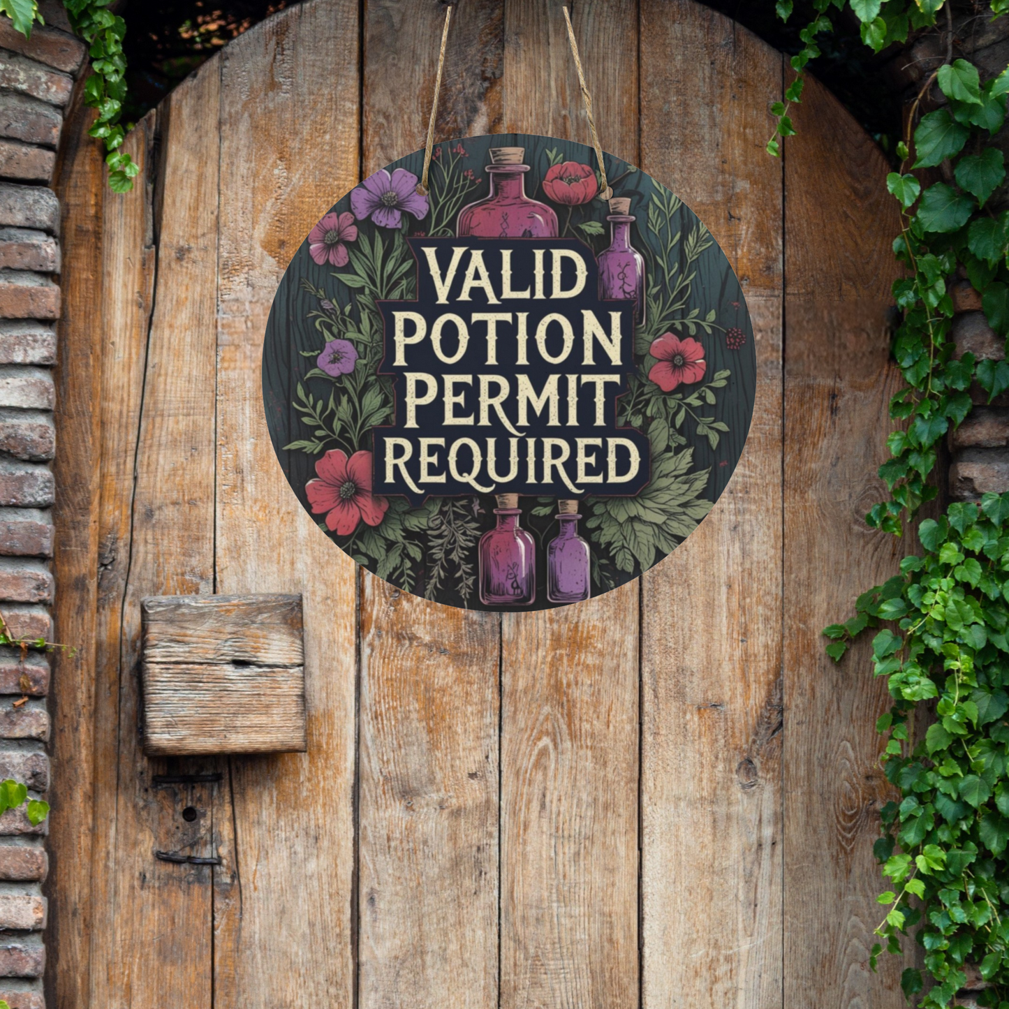 Valid Potion Permit Required Round Wooden Sign Witchy Apothecary Wall Decor