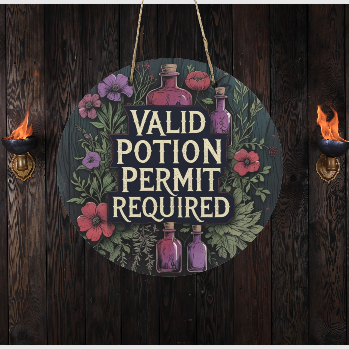 Valid Potion Permit Required Round Wooden Sign Witchy Apothecary Wall Decor
