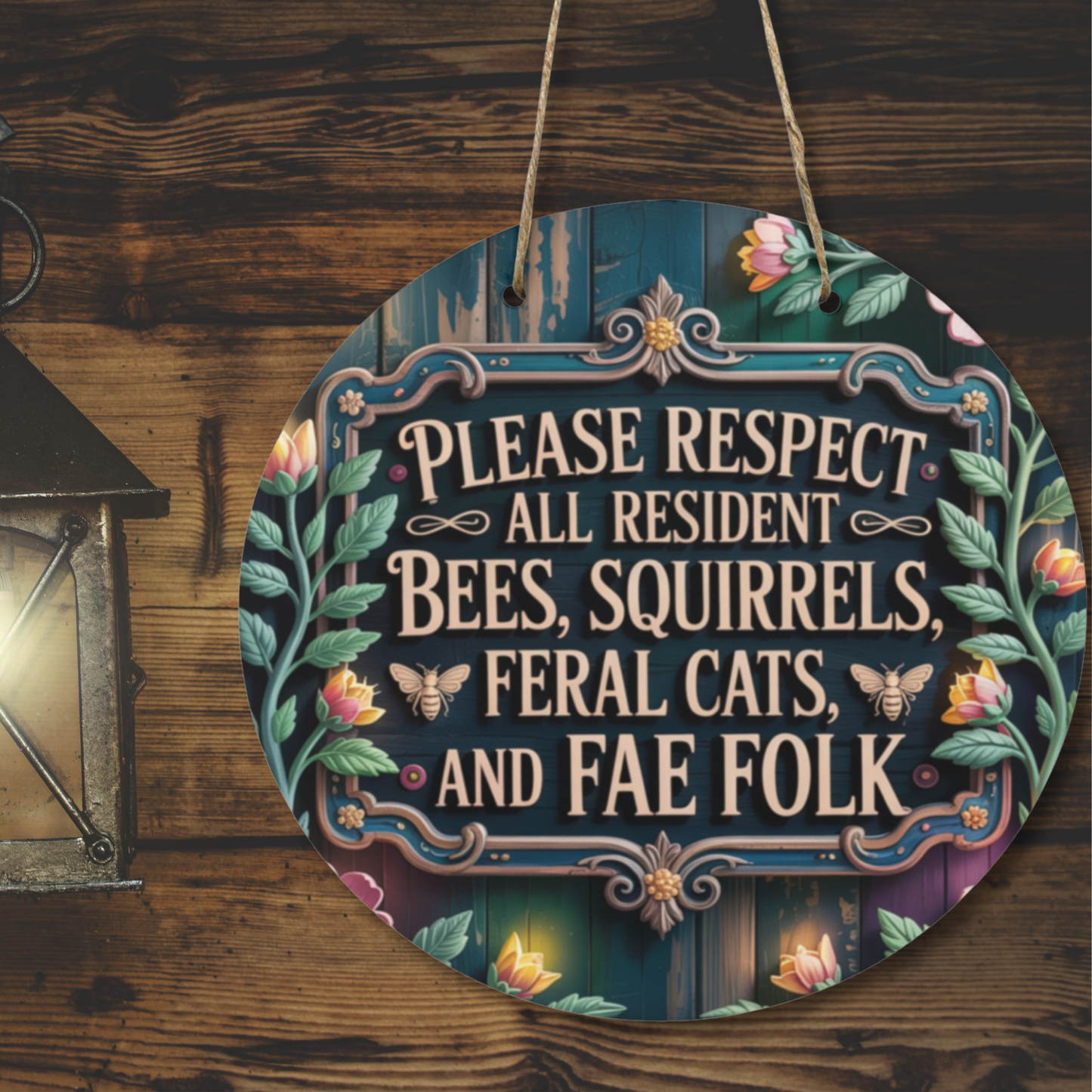 Please Respect All Residents Wooden Sign | Whimsical Cottagecore Garden Decor
