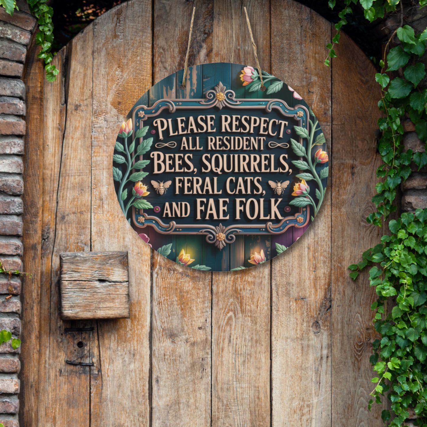 Please Respect All Residents Wooden Sign | Whimsical Cottagecore Garden Decor