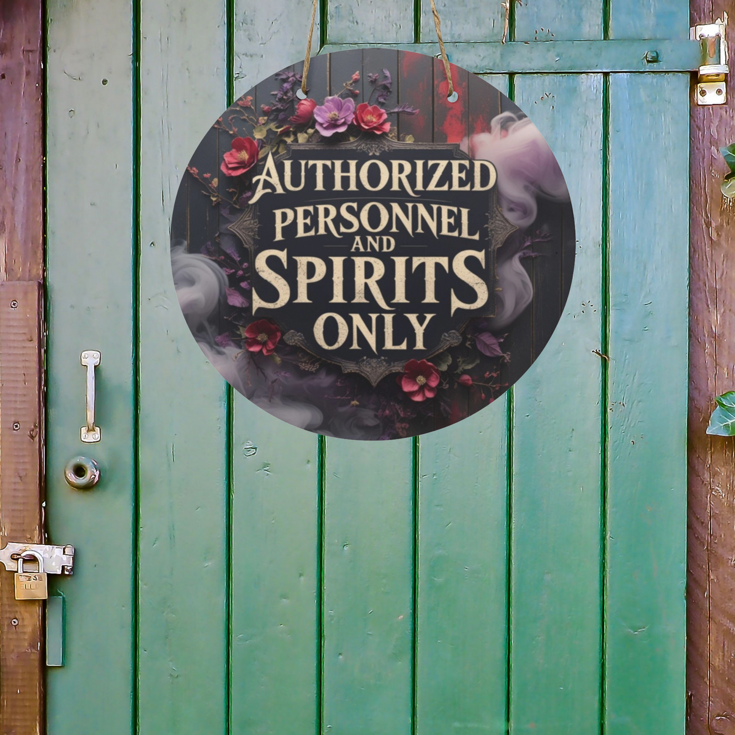 Authorized Personnel and Spirits Only Round Wooden Sign | Gothic Halloween Door Hanger