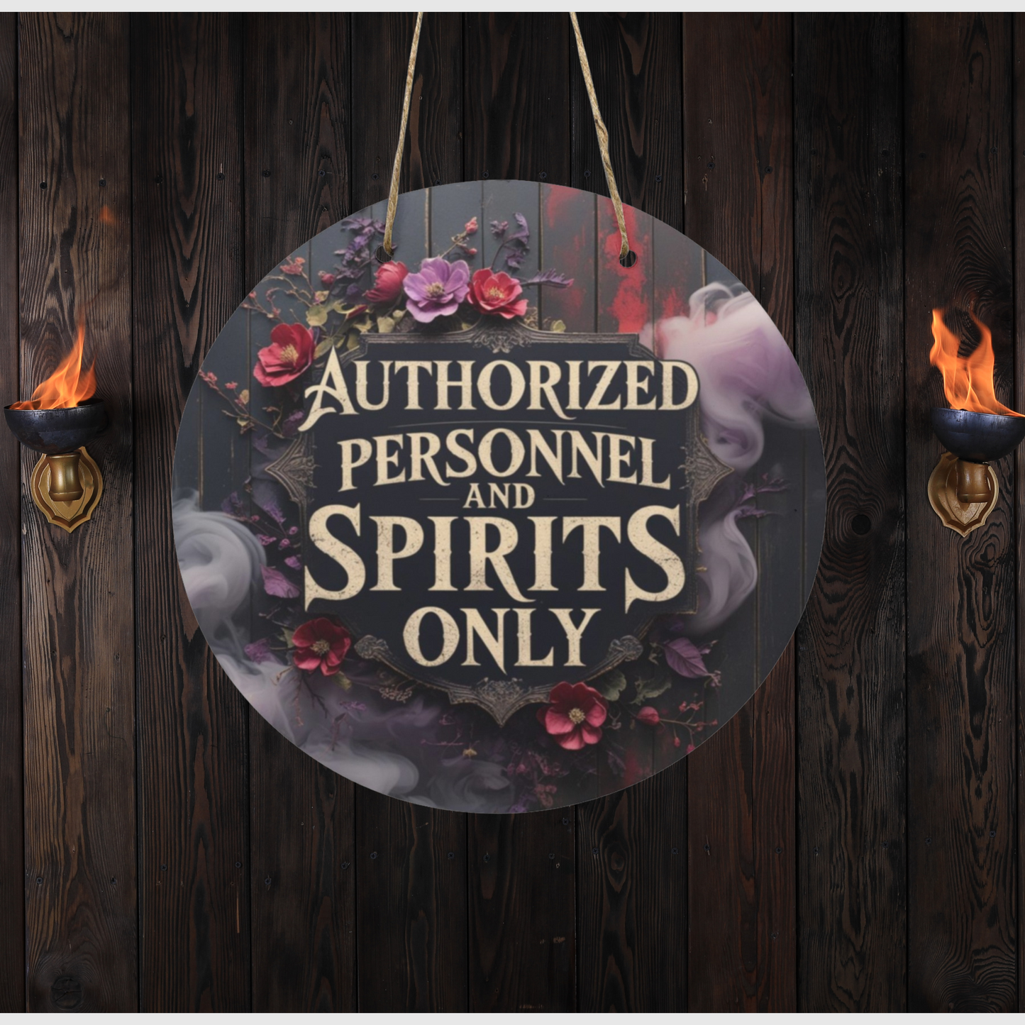 Authorized Personnel and Spirits Only Round Wooden Sign | Gothic Halloween Door Hanger