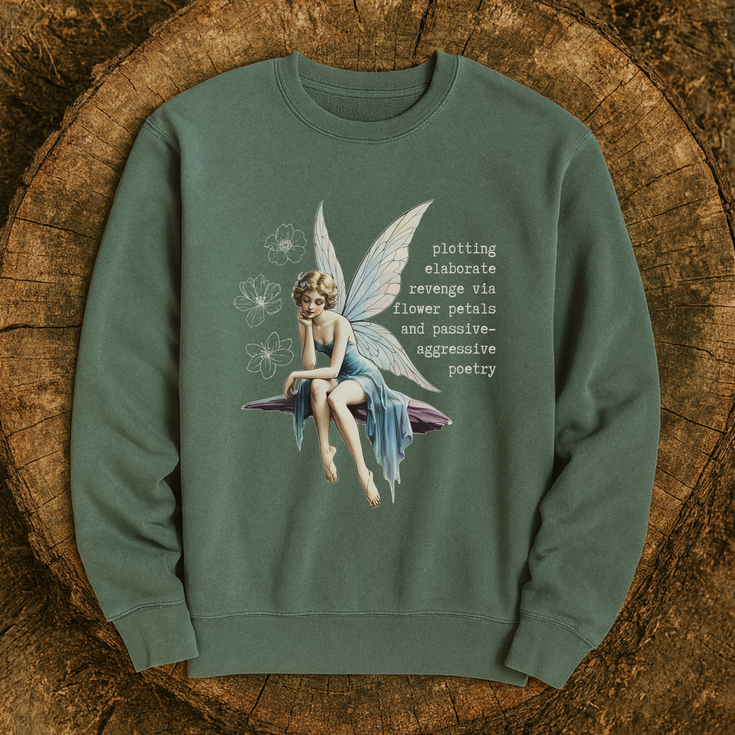 Revenge Fairy Pigment Dyed Sweatshirt | Vintage Fairy with Sassy Quote