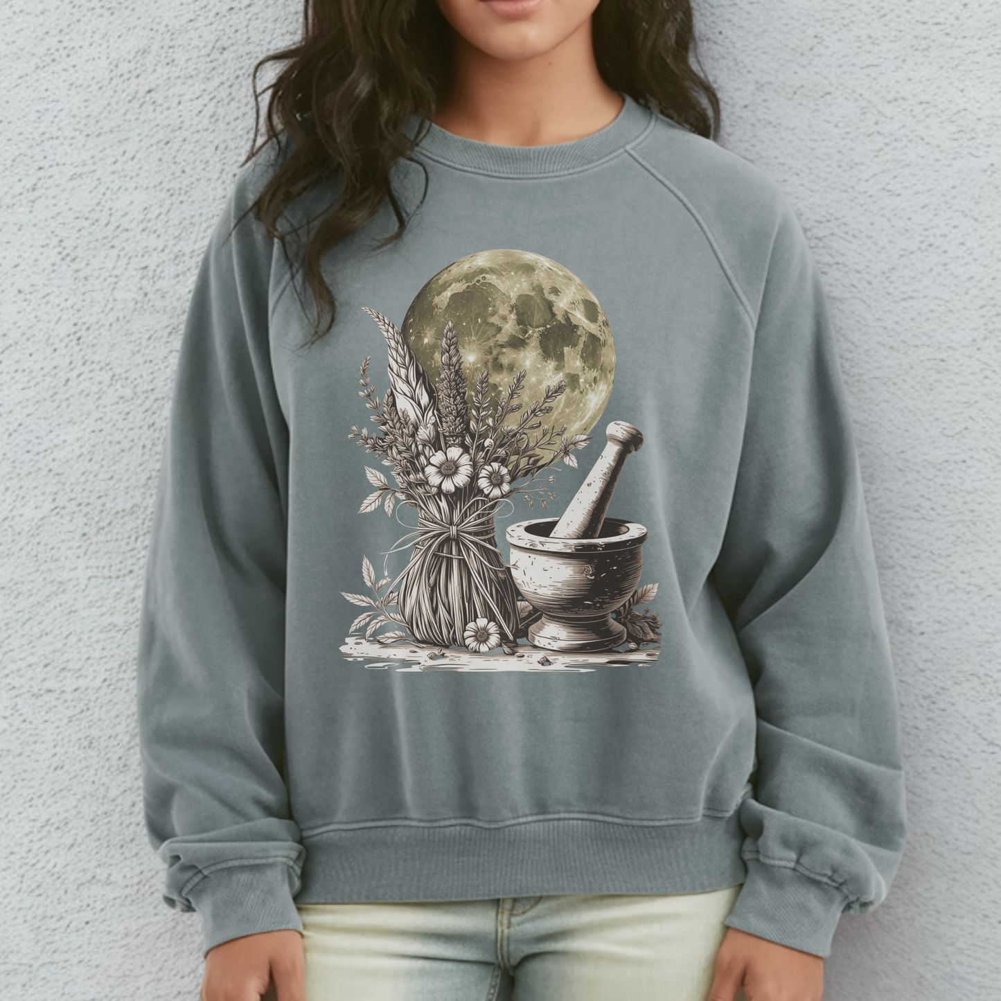 Mortar & Moon Sweatshirt | Apothecary Halloween Design | Bella + Canvas Sponge Fleece Crew