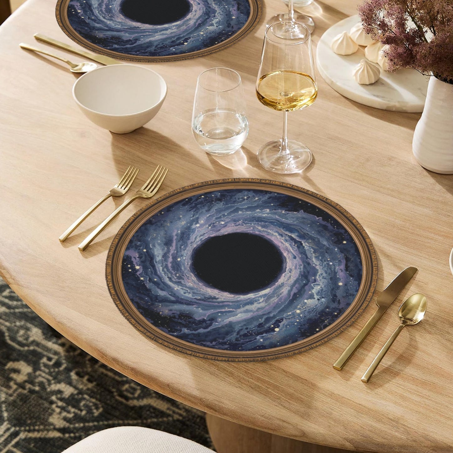 Black Hole Placemats (Set of 4) | Round Cosmic Table Mats, Funny Galaxy Dining Decor That Eats Your Forks