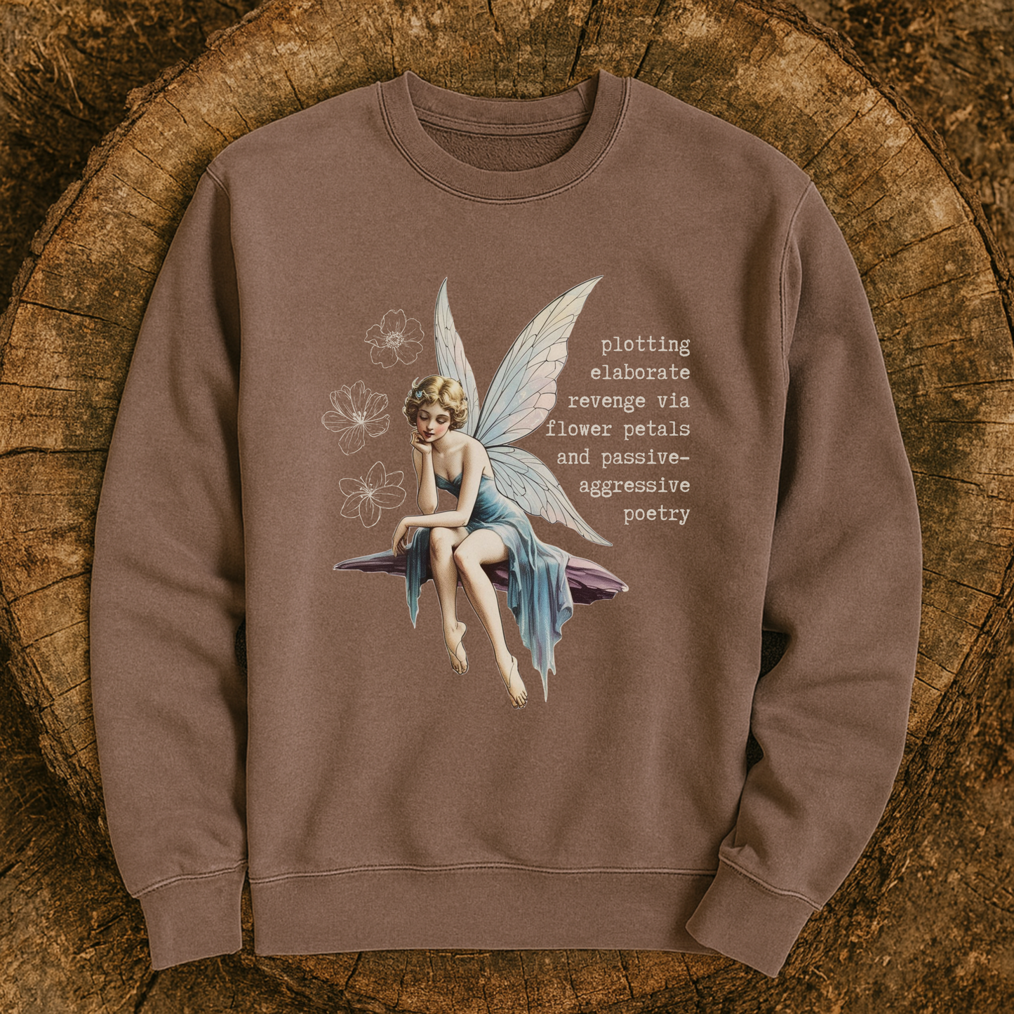 Revenge Fairy Pigment Dyed Sweatshirt | Vintage Fairy with Sassy Quote