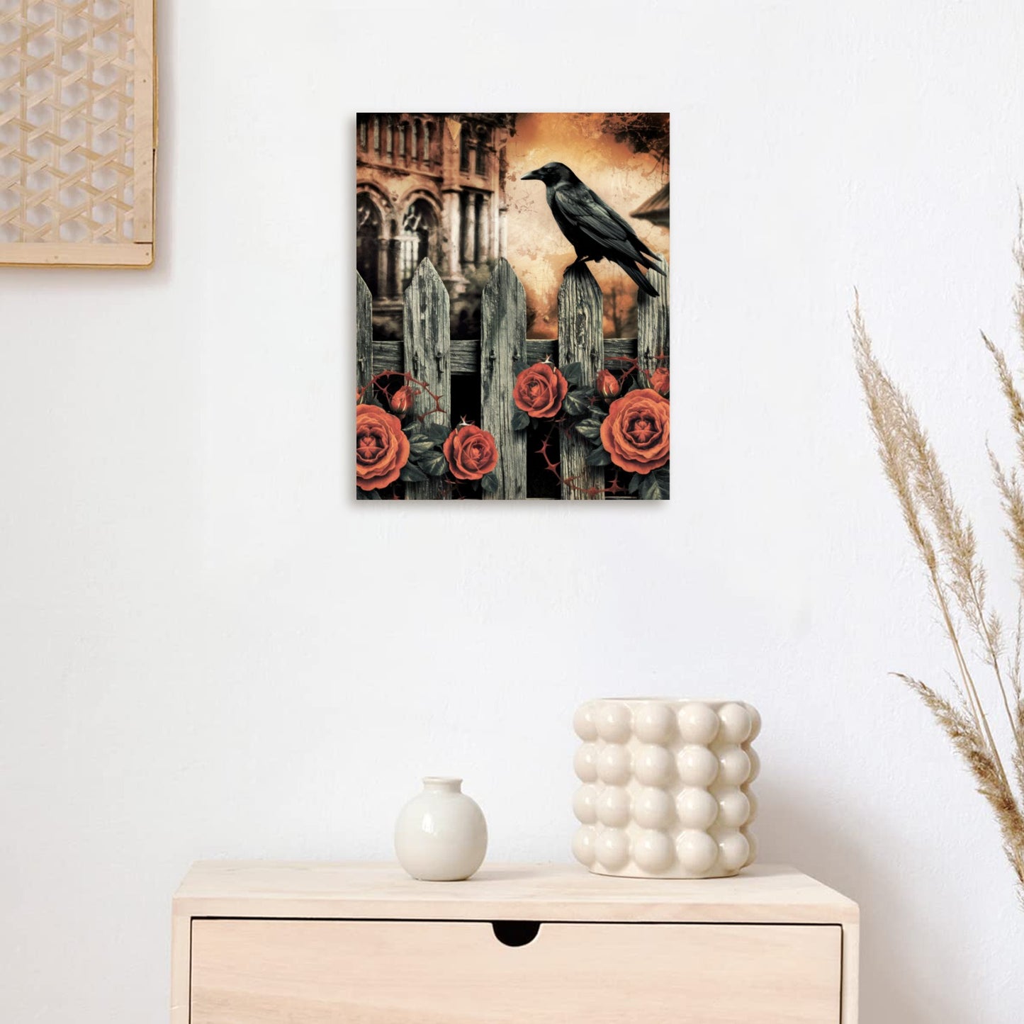 Gothic Raven Wood Panel 8x10 Wall Art | Dark Academia Decor