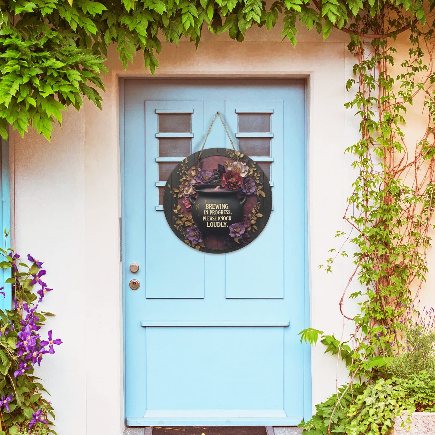Brewing in Progress Round Wooden Sign | Cute Entry or Door Sign