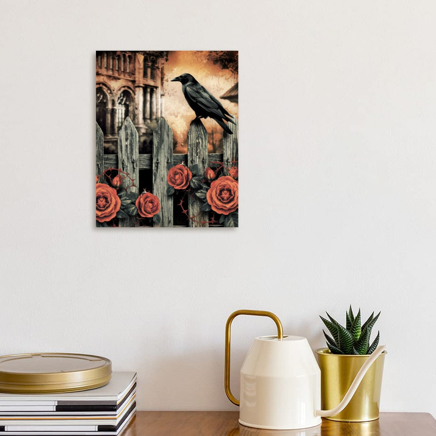Gothic Raven Wood Panel 8x10 Wall Art | Dark Academia Decor