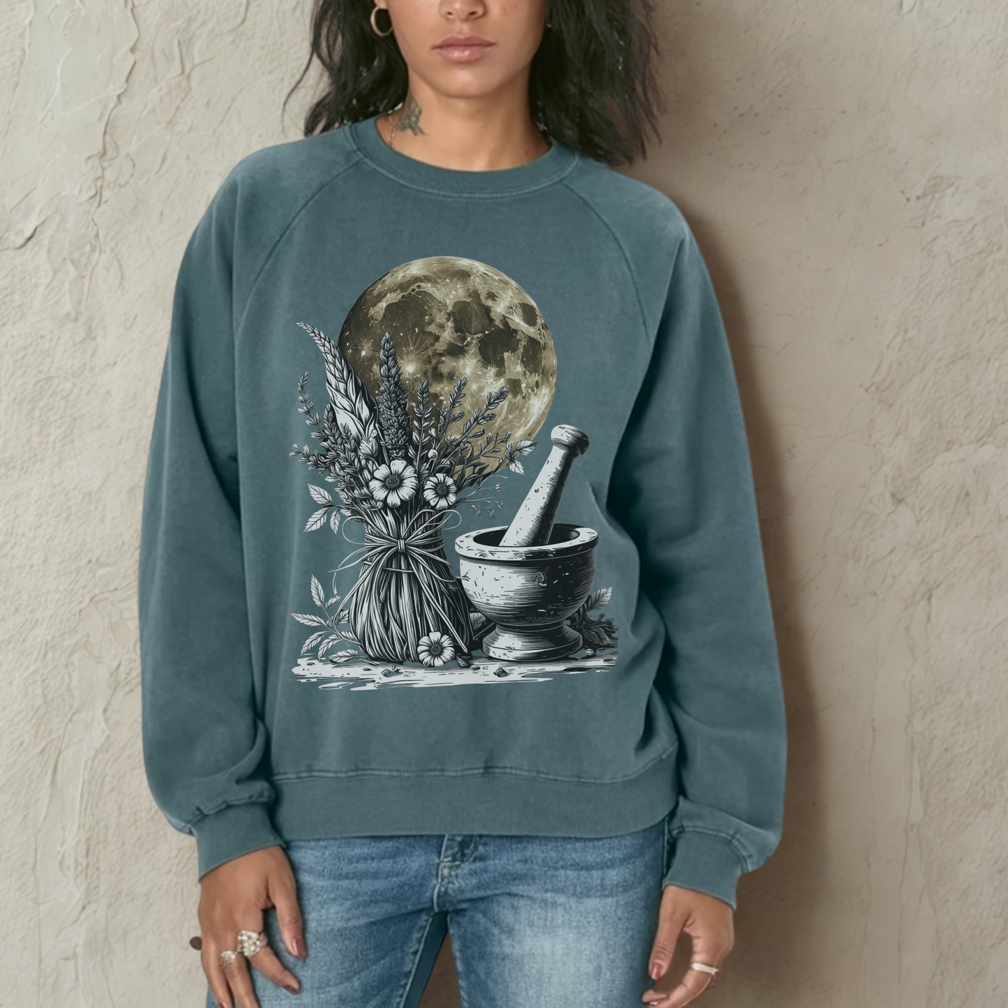Mortar & Moon Sweatshirt | Apothecary Halloween Design | Bella + Canvas Sponge Fleece Crew