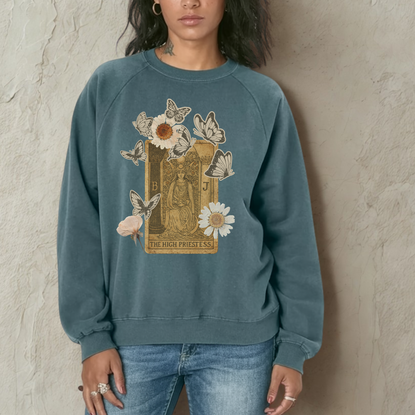 High Priestess Tarot Sweatshirt | Bella + Canvas Fleece | Mystical Butterfly & Flower Design