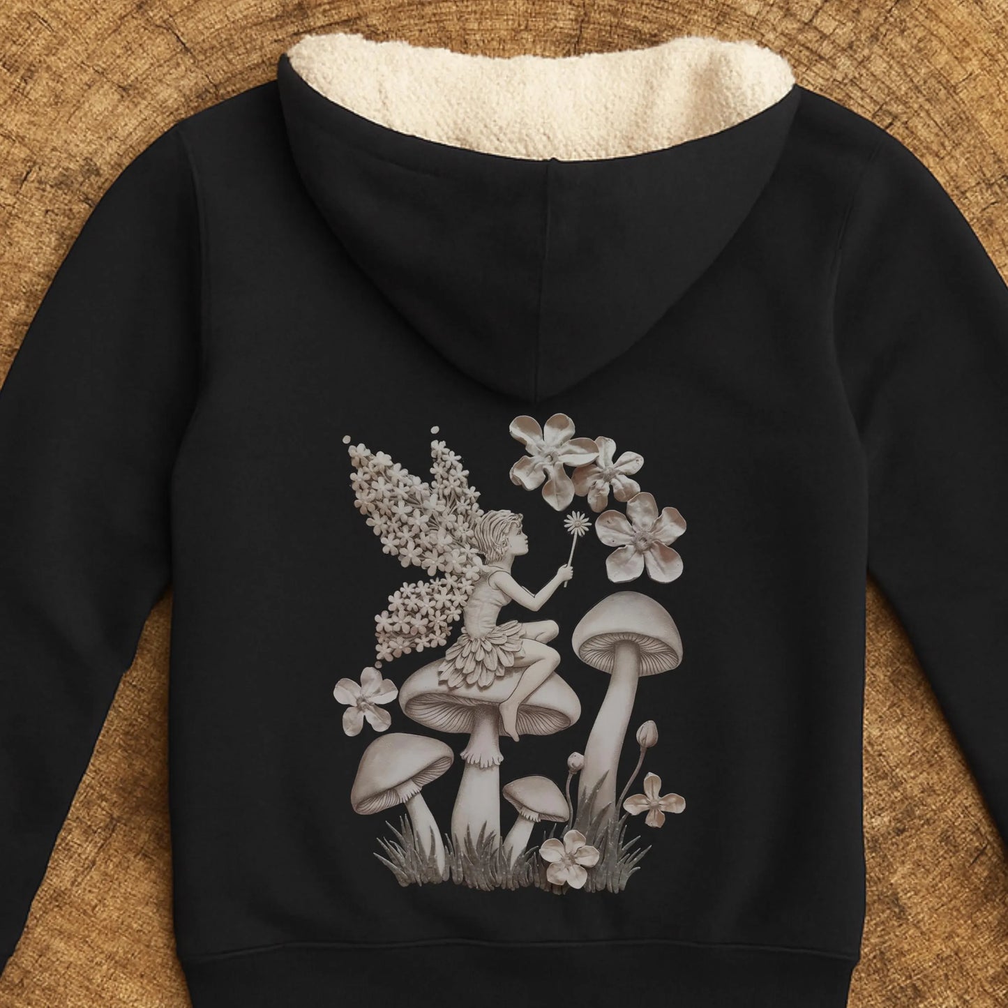 Fairy Sherpa Hoodie | Mushroom & Flower Fantasy Zip-Up Jacket