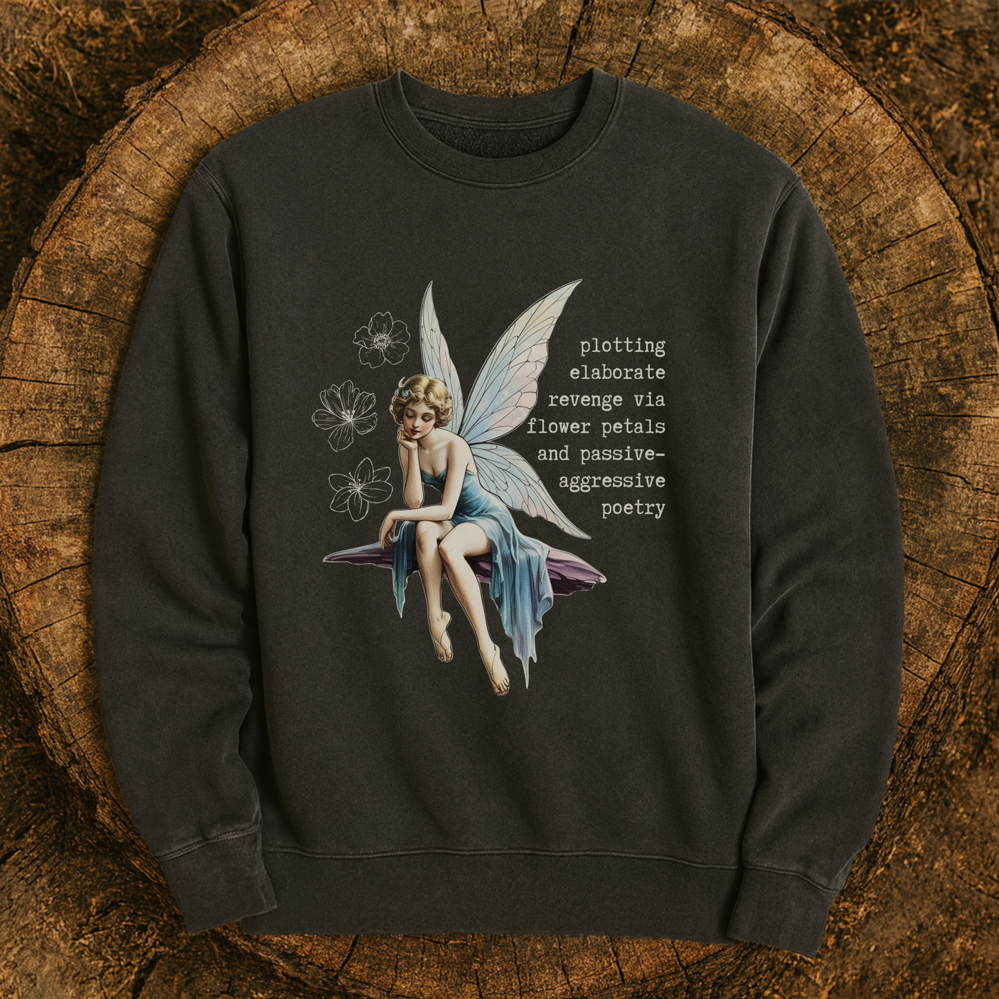Revenge Fairy Pigment Dyed Sweatshirt | Vintage Fairy with Sassy Quote