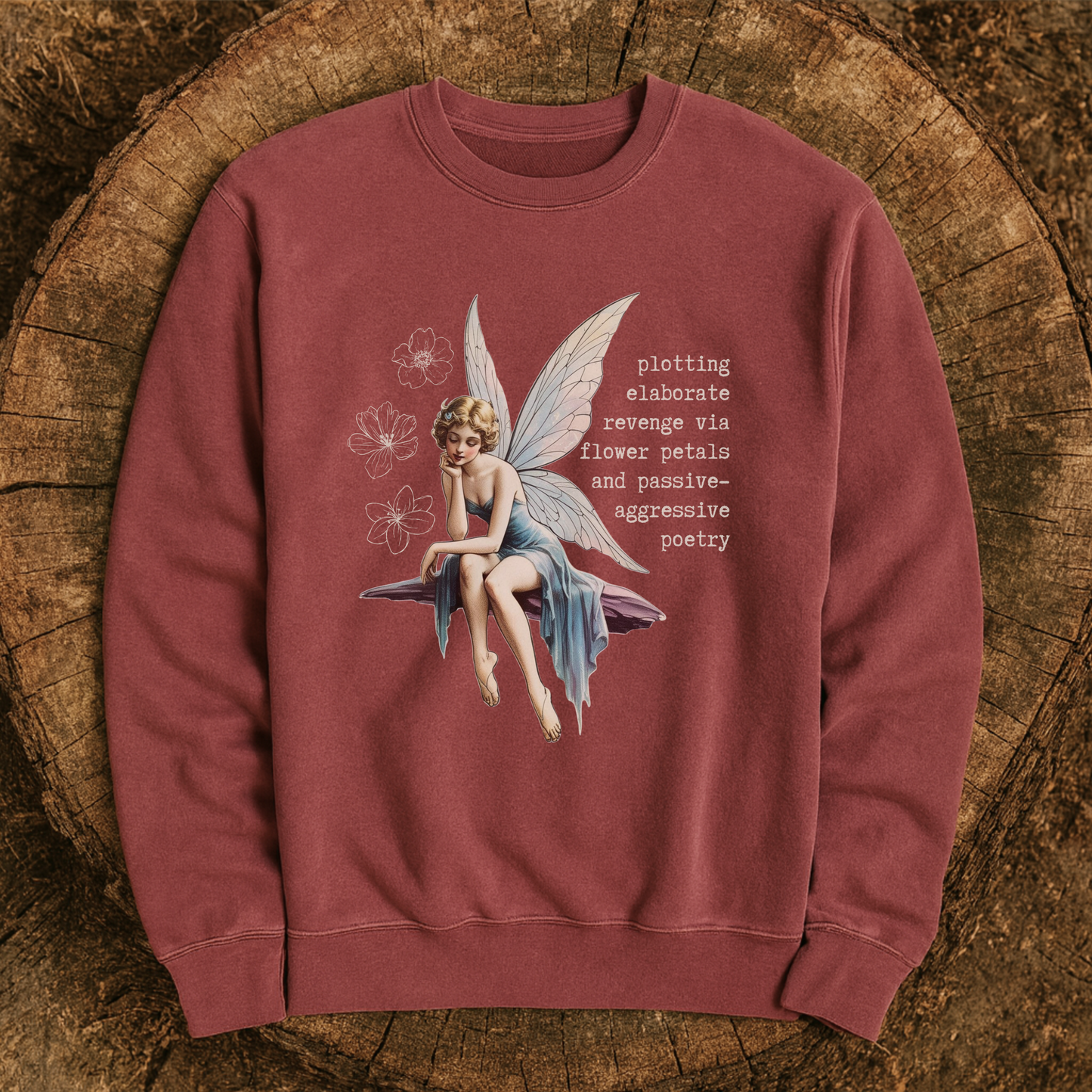 Revenge Fairy Pigment Dyed Sweatshirt | Vintage Fairy with Sassy Quote