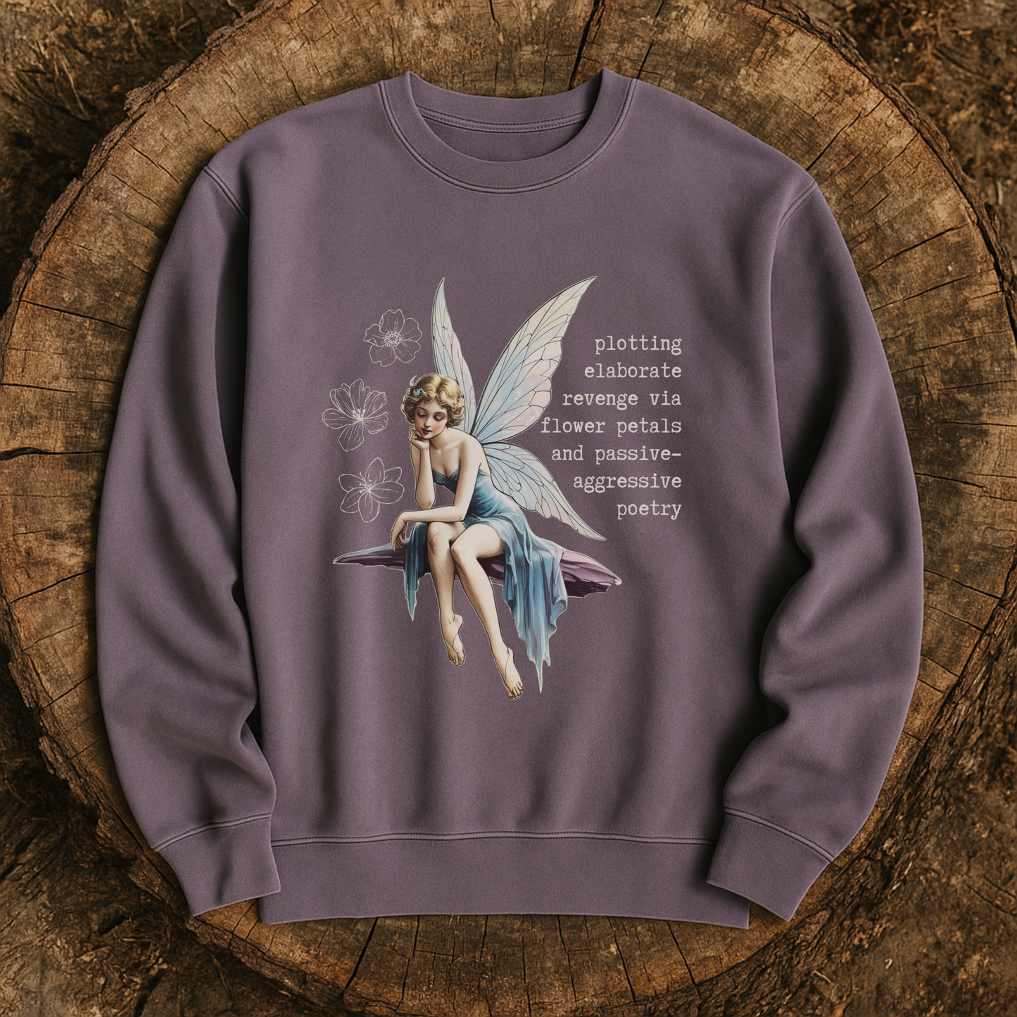Revenge Fairy Pigment Dyed Sweatshirt | Vintage Fairy with Sassy Quote