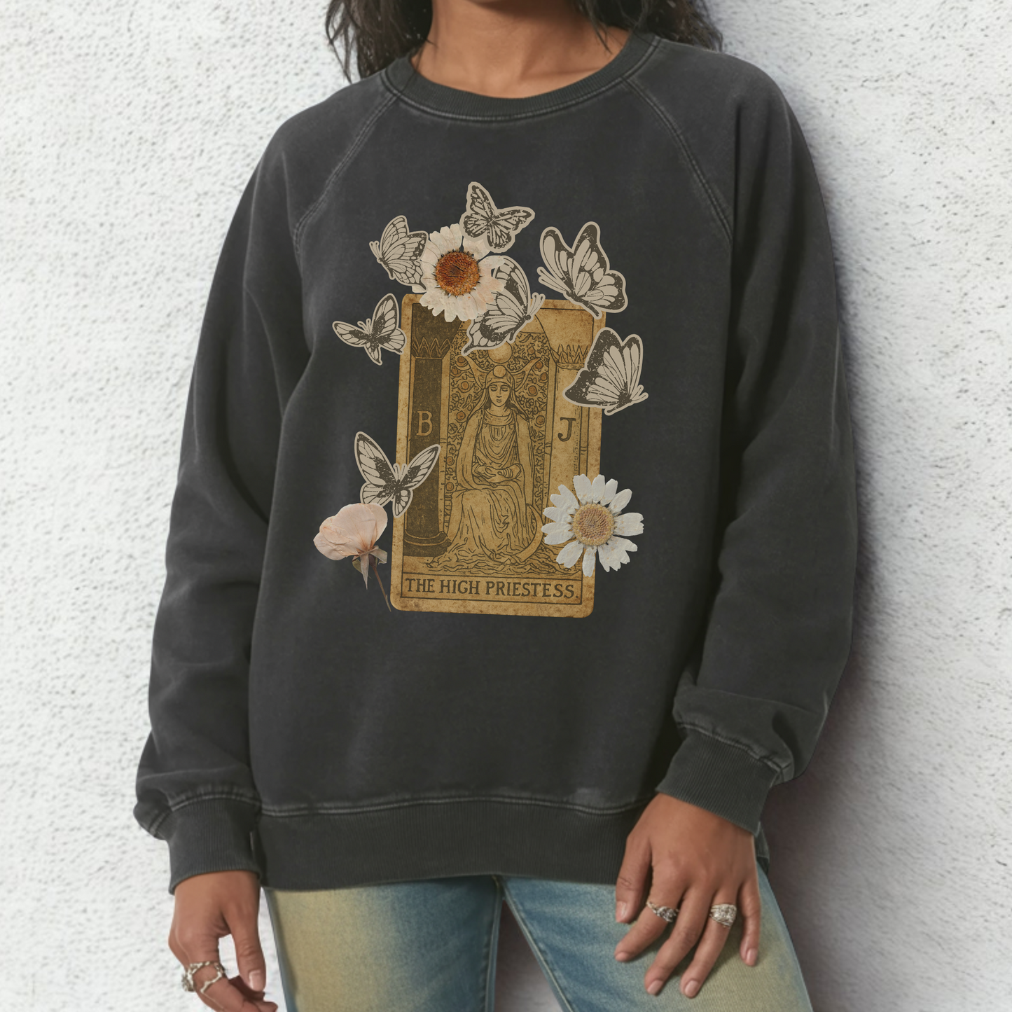 High Priestess Tarot Sweatshirt | Bella + Canvas Fleece | Mystical Butterfly & Flower Design