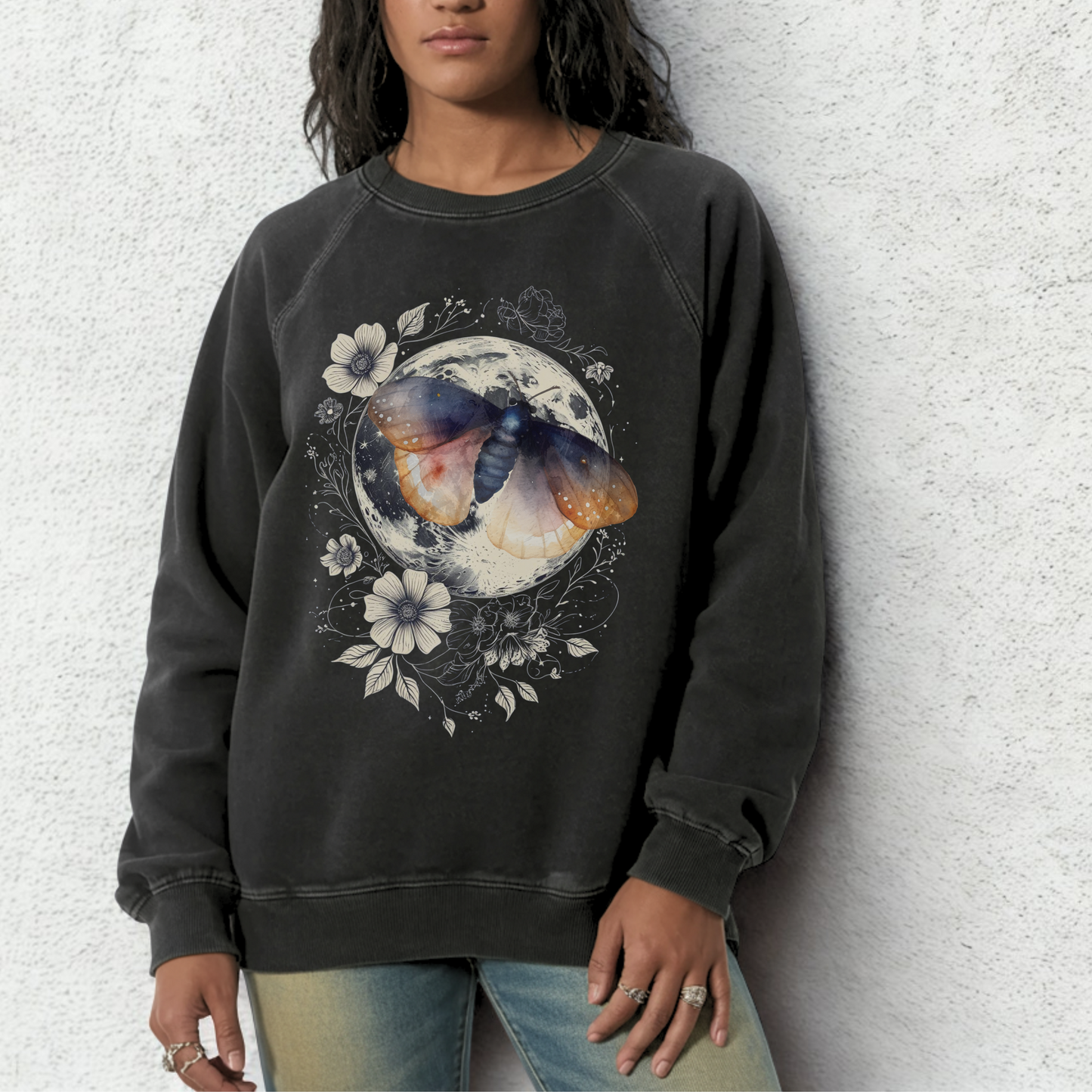 Moth and Moon Sweatshirt | Celestial Nature Crewneck | Bella + Canvas Fleece