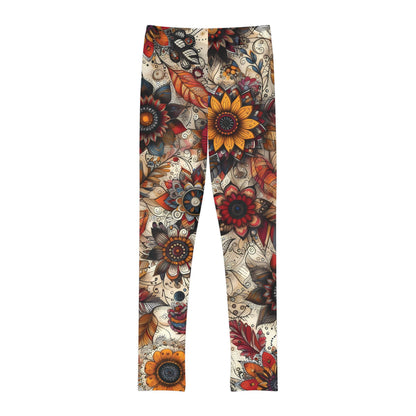 Toddler and Youth Fall Leggings: Sketched Vibrant Blooms, 18mo-12y