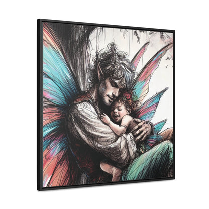 Daddy and Baby Fairy Gallery Wrapped Canvas Print - Sweet Fatherly Bond Wall Art for Nurseries or Child's Bedroom