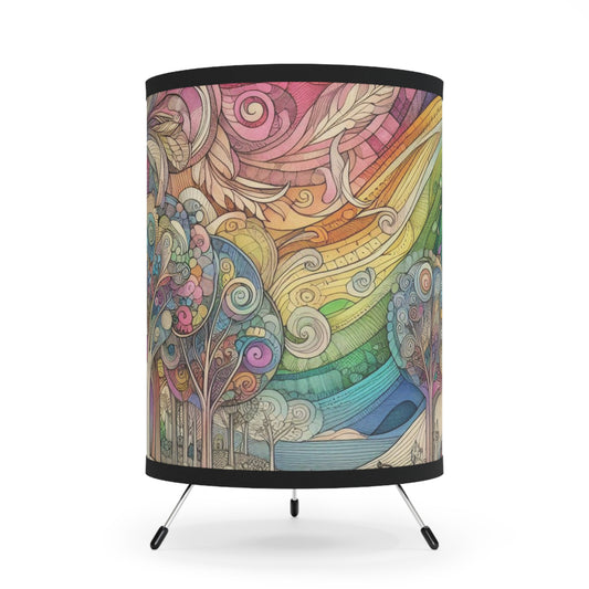 Tripod Table Lamp - Rainbow Swirl Forest