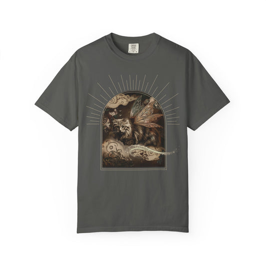 Fairy Cat Comfort Colors T-Shirt - Mystical Garden Arch Graphic Tee, Unisex Fit - Enchanted Gift for Fantasy Lovers