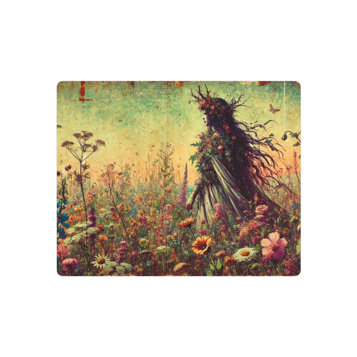 Metal Wall Art - Ancient Earth Goddess Walking Through Vast Wildflower Field