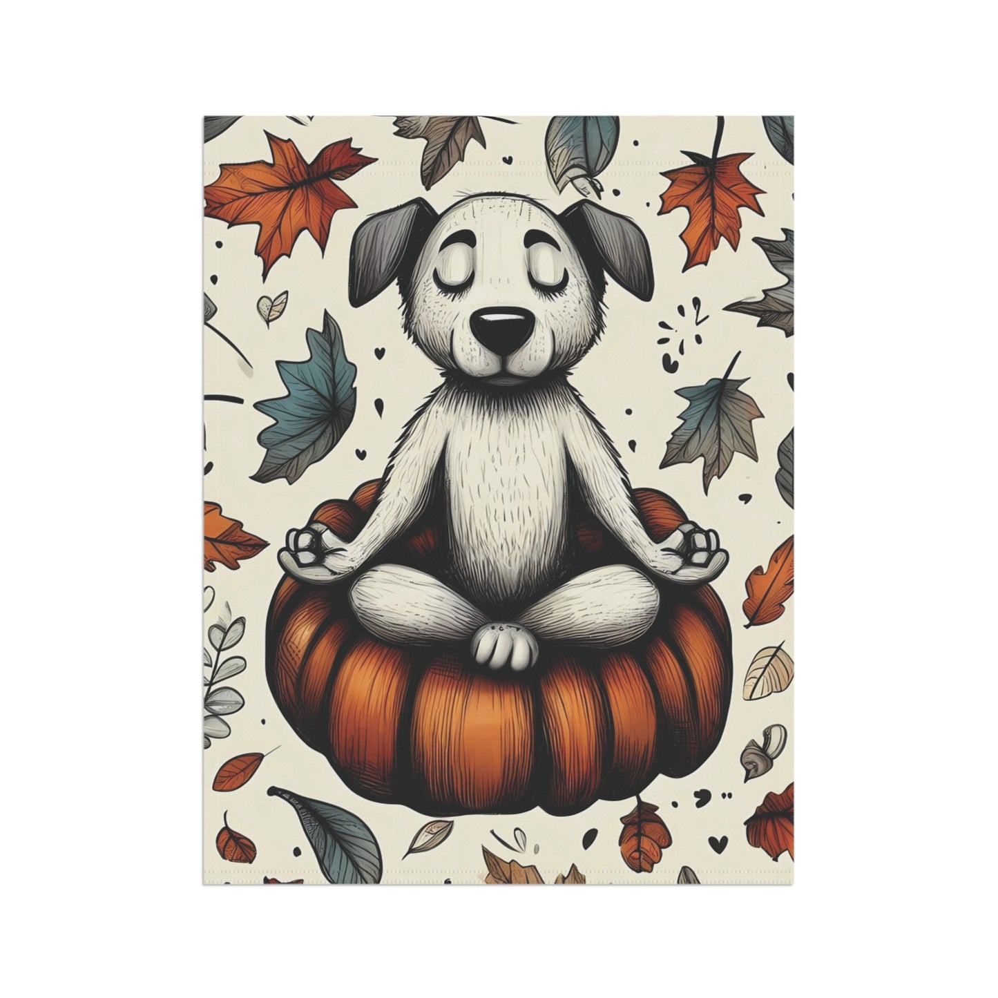 Porch or Yard Flag / Garden Banner - Zen Dog on Pumpkin