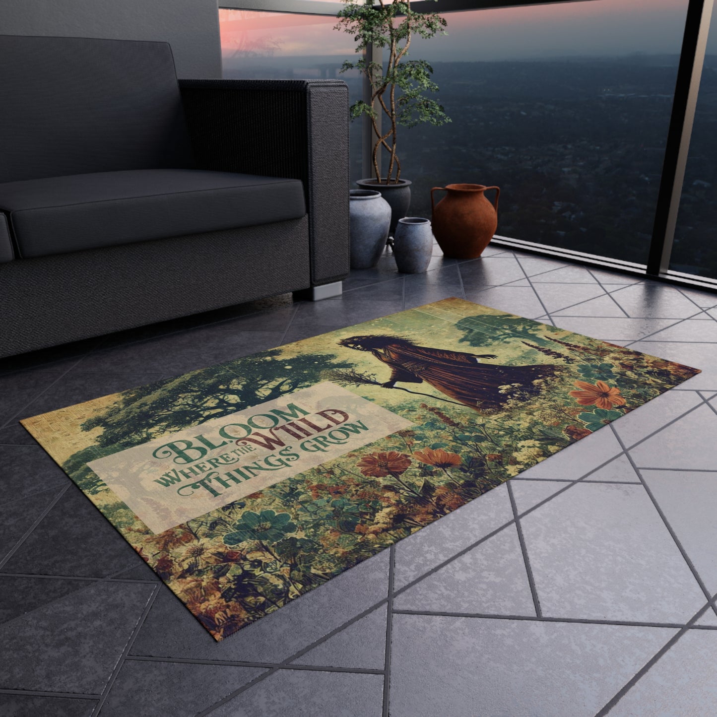 Outdoor Rug - Ancient Goddess Walking Through Majestic Field