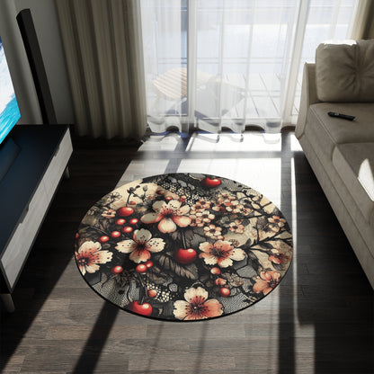 Round Rug - Blooms, Cherries, and Black Lace