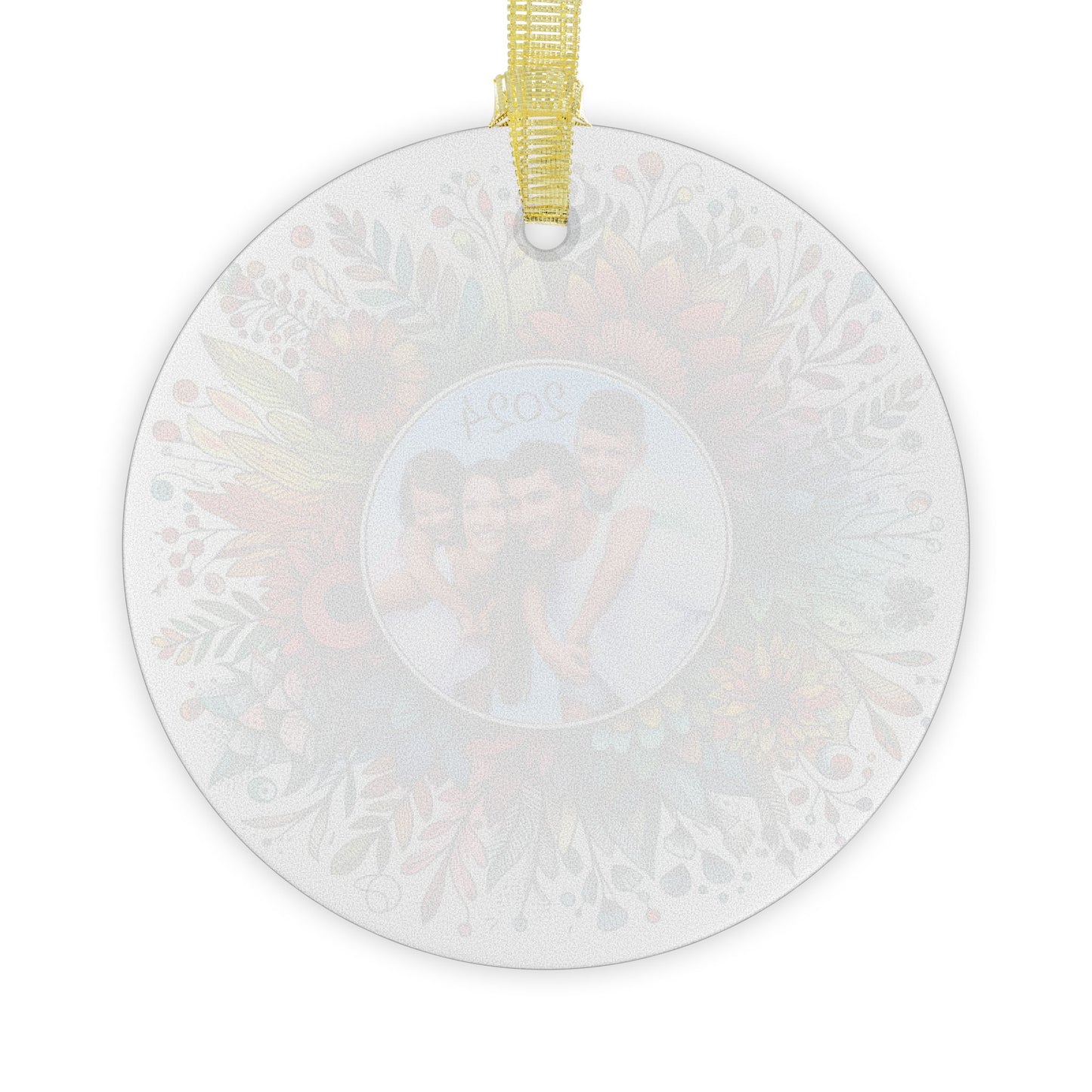 Personalized Light-Catching Glass Ornament - Custom Photo and Year - Floral Rainbow Burst Design, Great for Family, Kid, Pet Photos