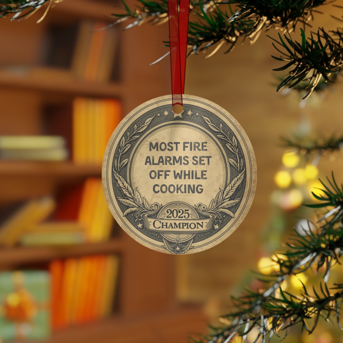 2025 Home Chef Christmas Ornament: Funny Vintage-Style Metal Badge for Frequent Fire Alarms & Kitchen Disasters