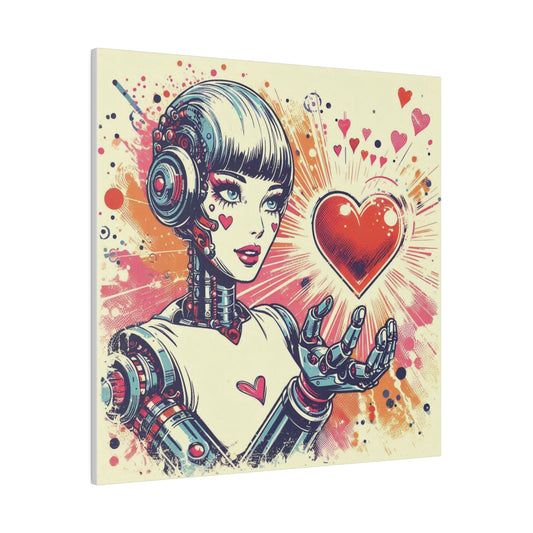 Canvas Print - Retro Futuristic Robot Heart Illustration, Sci-Fi Nostalgia Decor, Vibrant Graphic Novel Style Wall Art, Alternative Artwork