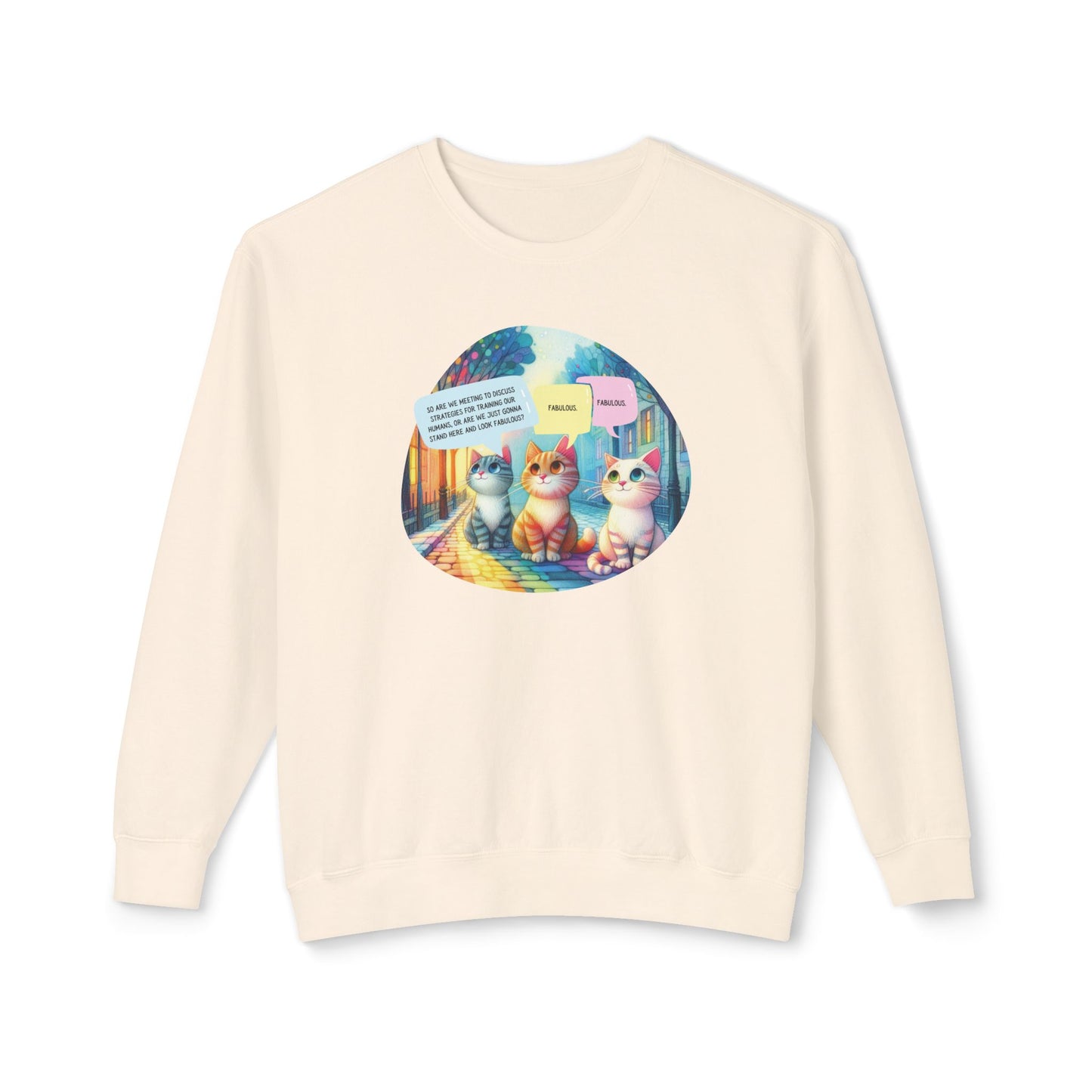 Fabulous Cat Meeting Sweatshirt - Whimsical Rainbow Cat Cartoon in Bright Colors | Cute & Cozy Gift for Cat Lovers