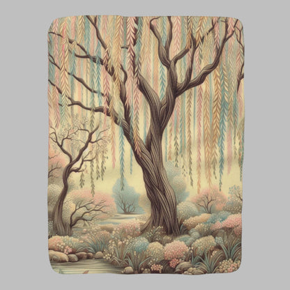 Sherpa Fleece Blanket - Pastel Weeping Willow in Fairytale Garden