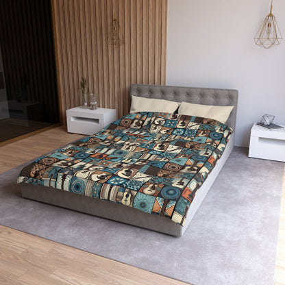 Duvet Cover - Acoustic Guitar Patchwork in Blue & Brown Hues