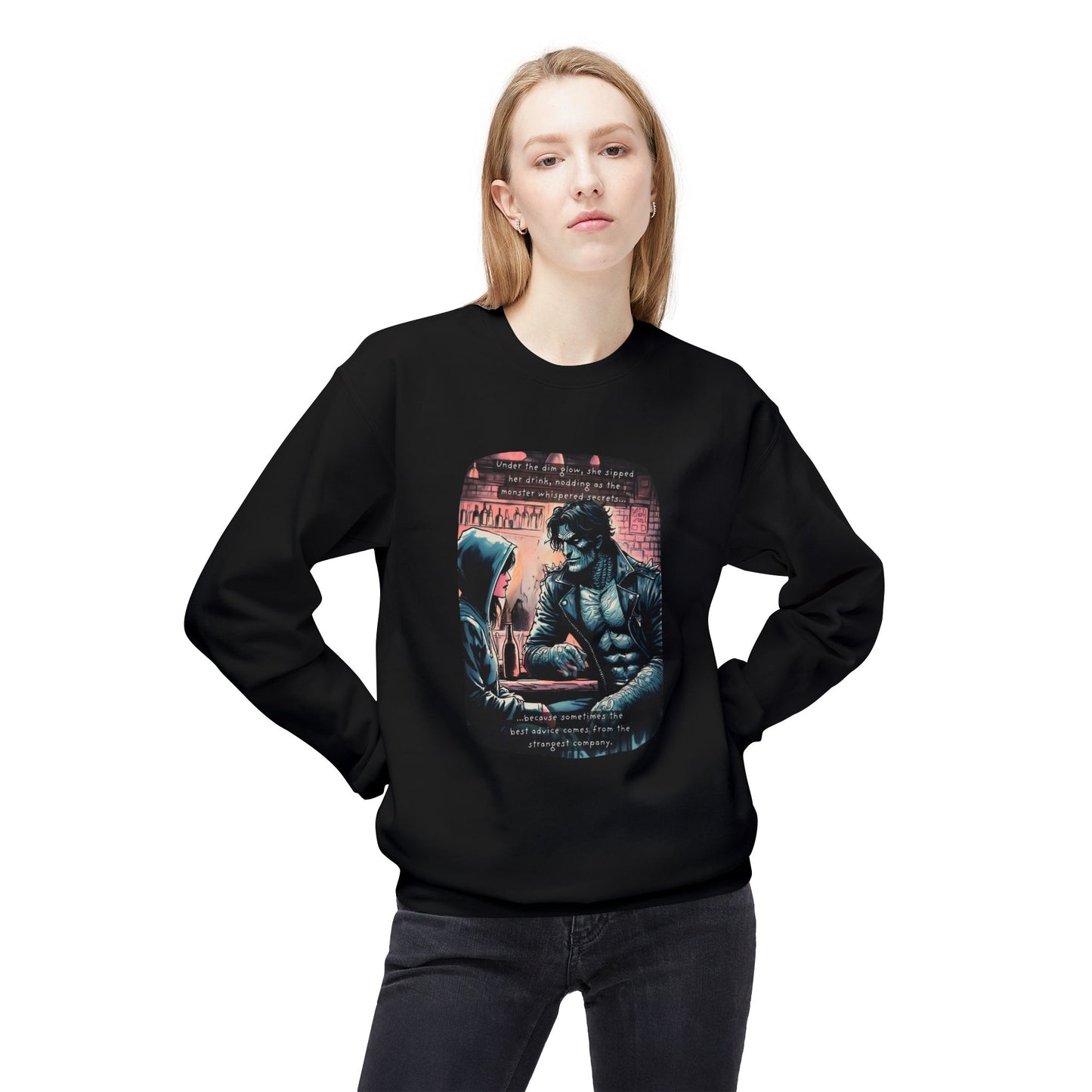 An Unexpected Companion (Beautiful Monsters Collection) - Unisex Midweight Softstyle Fleece Crewneck Sweatshirt, Multiple Colors Available