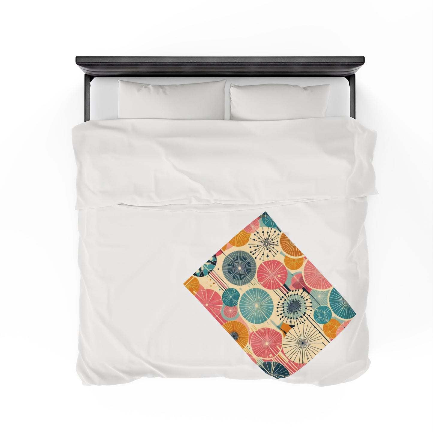 Whimsical Dandelion Geometric Plush Blanket – Bright Pink, Teal, & Orange Retro Design – Ultra Soft Velveteen Throw for Kids Rooms, Couches