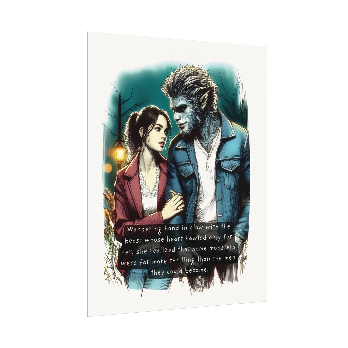 Stroll with a Teenage Werewolf (Beautiful Monsters Collection) - Textured Watercolor Matte Poster