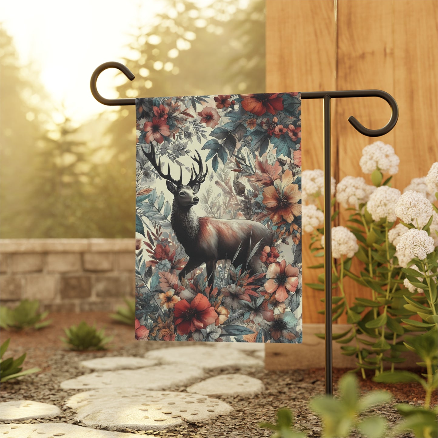 Porch or Yard Flag / Garden Banner - Majestic Deer Among Autumn Blooms