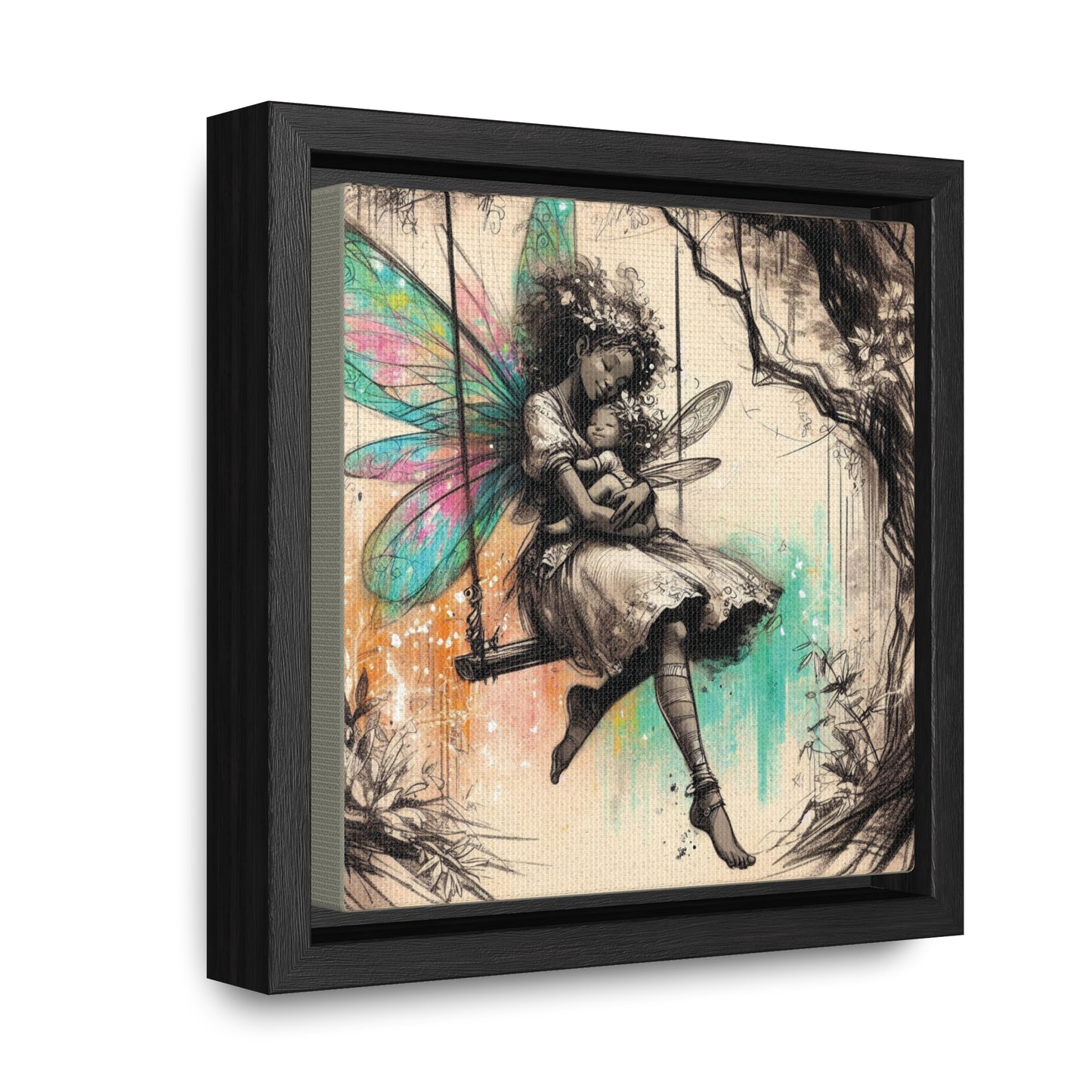 Mommy and Baby Girl Fairy Gallery Wrapped Canvas Print - Sweet Motherly Bond Wall Art for Nurseries or Child's Bedroom