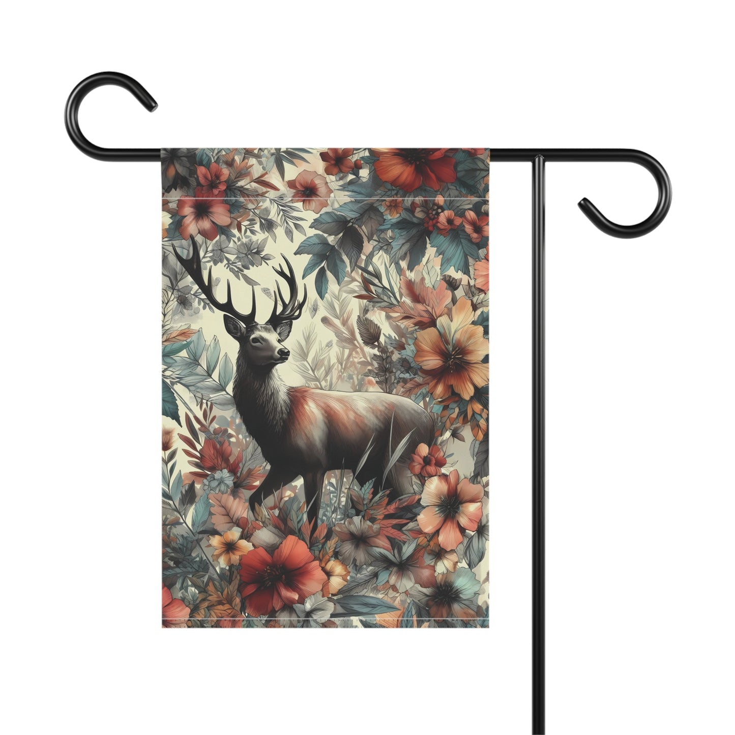 Porch or Yard Flag / Garden Banner - Majestic Deer Among Autumn Blooms